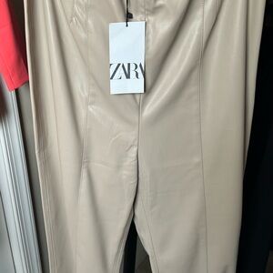 ZARA Cream Faux-Leather Women’s Leggings